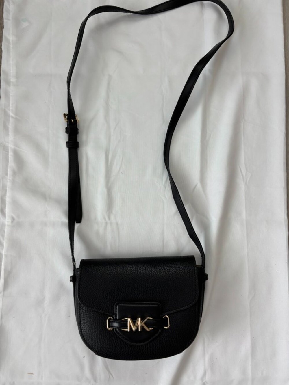 Michael Kors Black Pebbled Leather Crossbody Gold MK Logo